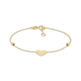 Children's Solid Heart & Beads Bracelet 14K Yellow Gold 6&quot;