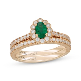 Neil Lane Oval-Cut Natural Emerald & Diamond Halo Engagement Ring 5/8 ct tw 14K Yellow Gold