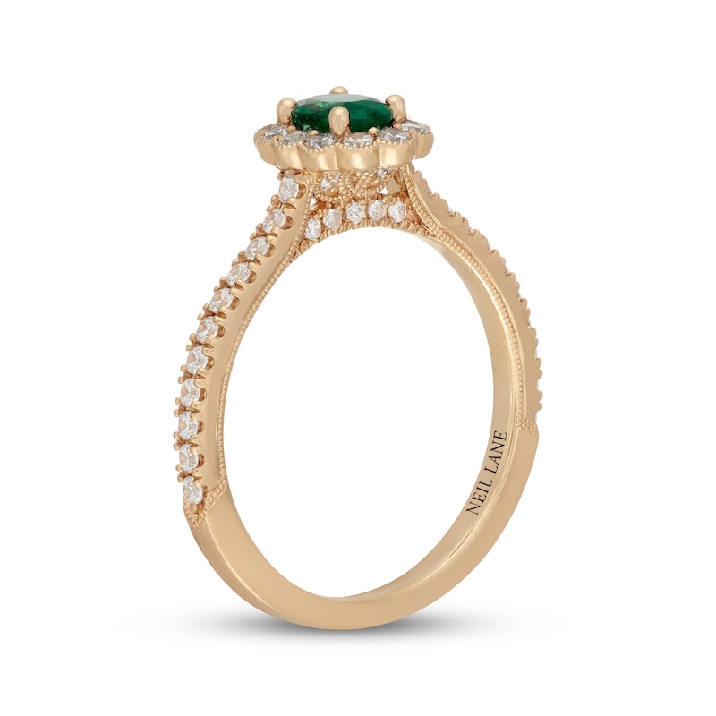 Main Image 2 of Neil Lane Oval-Cut Natural Emerald & Diamond Flower Frame Engagement Ring 1/2 ct tw 14K Yellow Gold