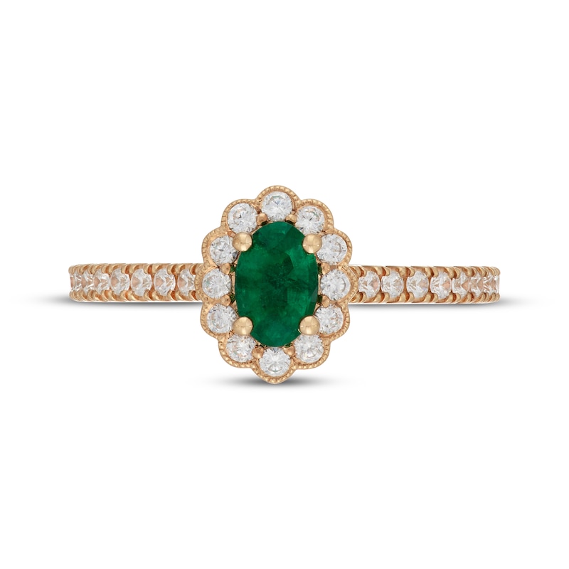 Main Image 3 of Neil Lane Oval-Cut Natural Emerald & Diamond Flower Frame Engagement Ring 1/2 ct tw 14K Yellow Gold