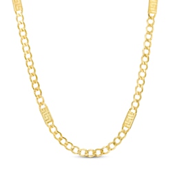 Semi-Solid Curb Chain Greek Key Station Necklace 10K Yellow Gold 18&quot;