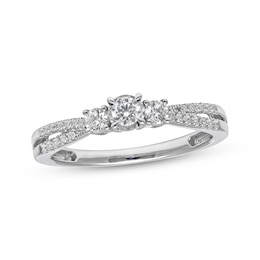 Memories Moments Magic Round-Cut Diamond Three-Stone Engagement Ring 1/3 ct tw 10K White Gold