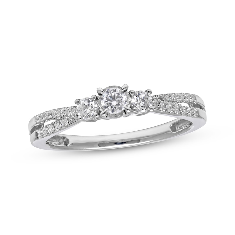 Memories Moments Magic Round-Cut Diamond Three-Stone Engagement Ring 1/3 ct tw 10K White Gold