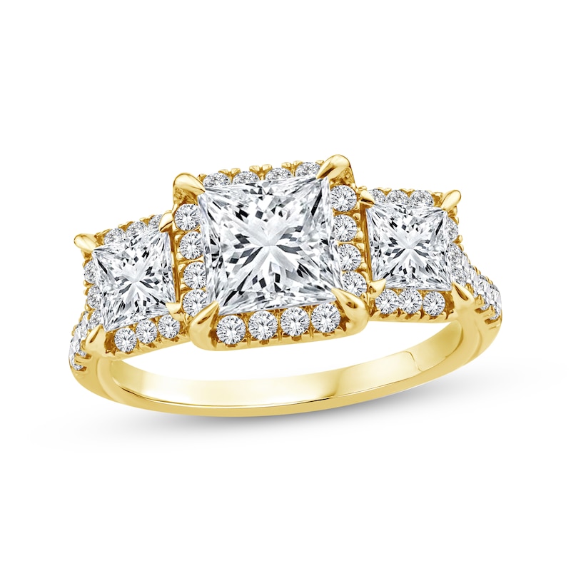 Memories Moments Magic Princess-Cut Lab-Grown Diamond Three-Stone Engagement Ring 3 ct tw 14K Yellow Gold