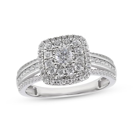 Round-Cut Diamond Double Halo Engagement Ring 1 ct tw 10K White Gold