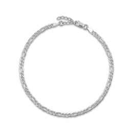 Solid Diamond-Cut Figaro Chain Anklet 3mm Sterling Silver 10&quot;