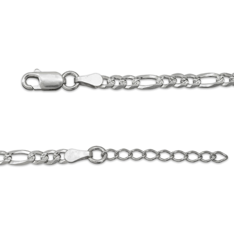 Main Image 3 of Solid Diamond-Cut Figaro Chain Anklet 3mm Sterling Silver 10&quot;