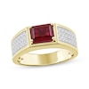 Thumbnail Image 1 of Men's Emerald-Cut Lab-Created Ruby & Diamond Ring 1/2 ct tw 10K Yellow Gold