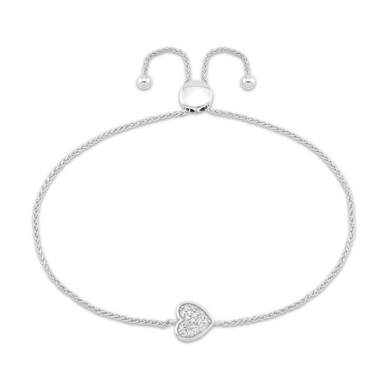 Main Image 2 of Multi-Diamond Heart Bolo Bracelet 1/10 ct tw 10K White Gold