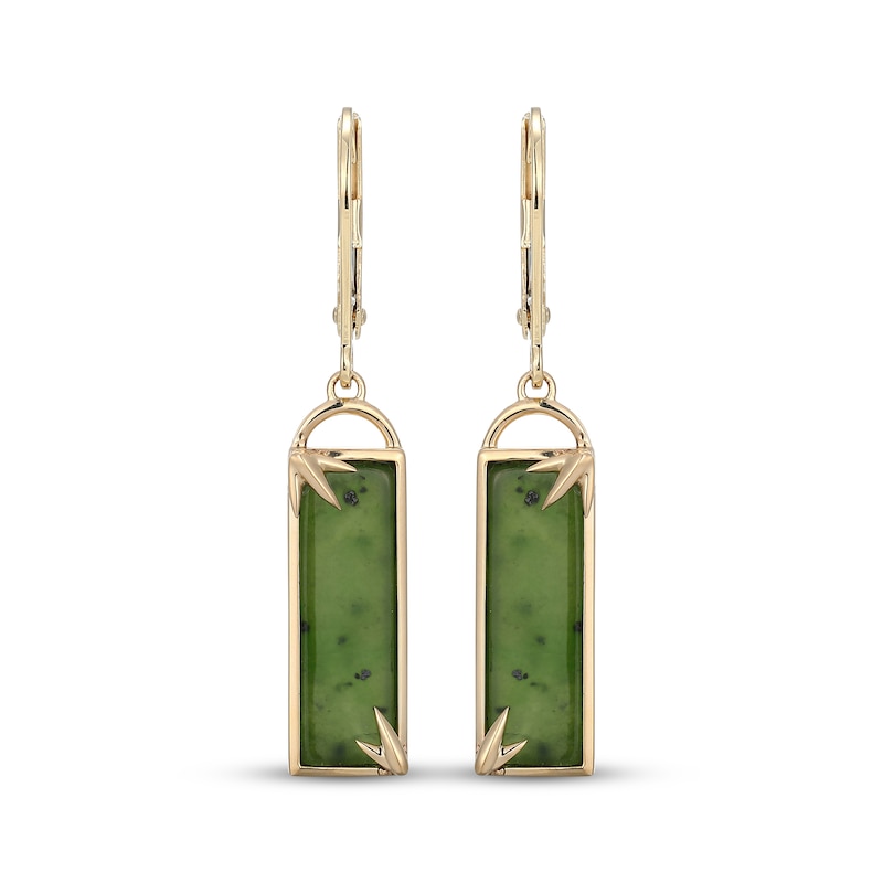 Main Image 2 of Baguette Nephrite Jade Drop Earrings 14K Yellow Gold