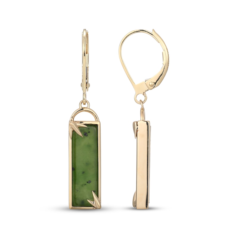 Main Image 3 of Baguette Nephrite Jade Drop Earrings 14K Yellow Gold