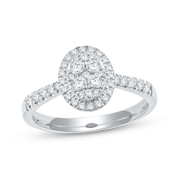 Now + Forever Multi-Diamond Oval Halo Engagement Ring 1/2 ct tw 10K White Gold