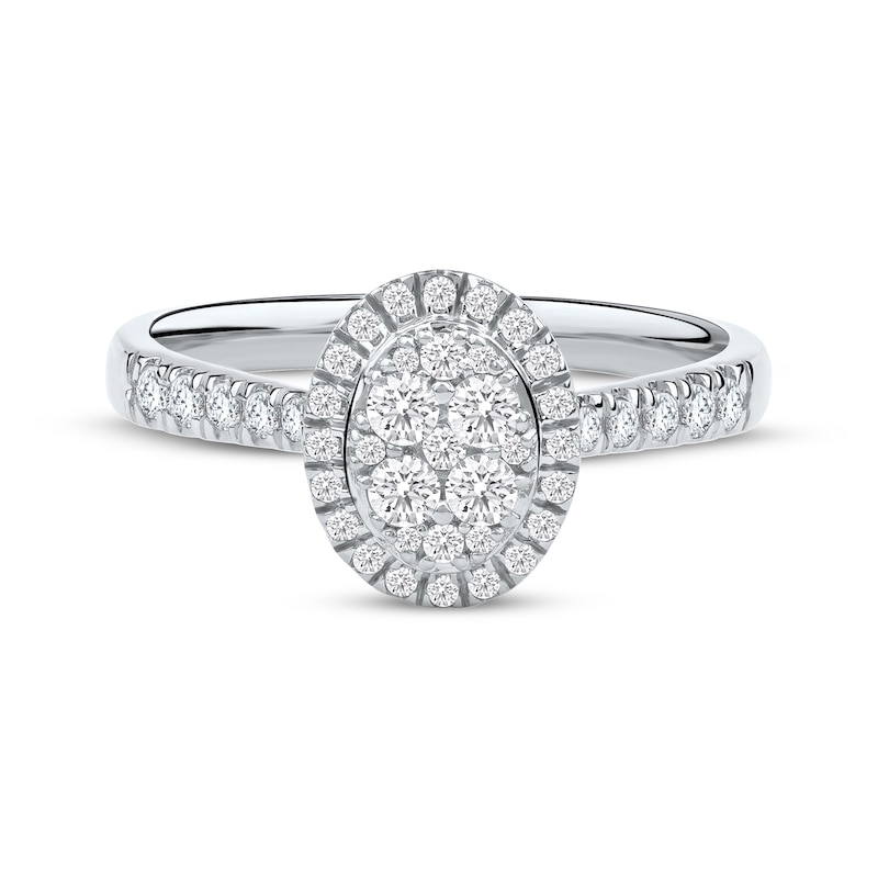 Main Image 3 of Multi-Diamond Oval Halo Engagement Ring 1/2 ct tw 10K White Gold