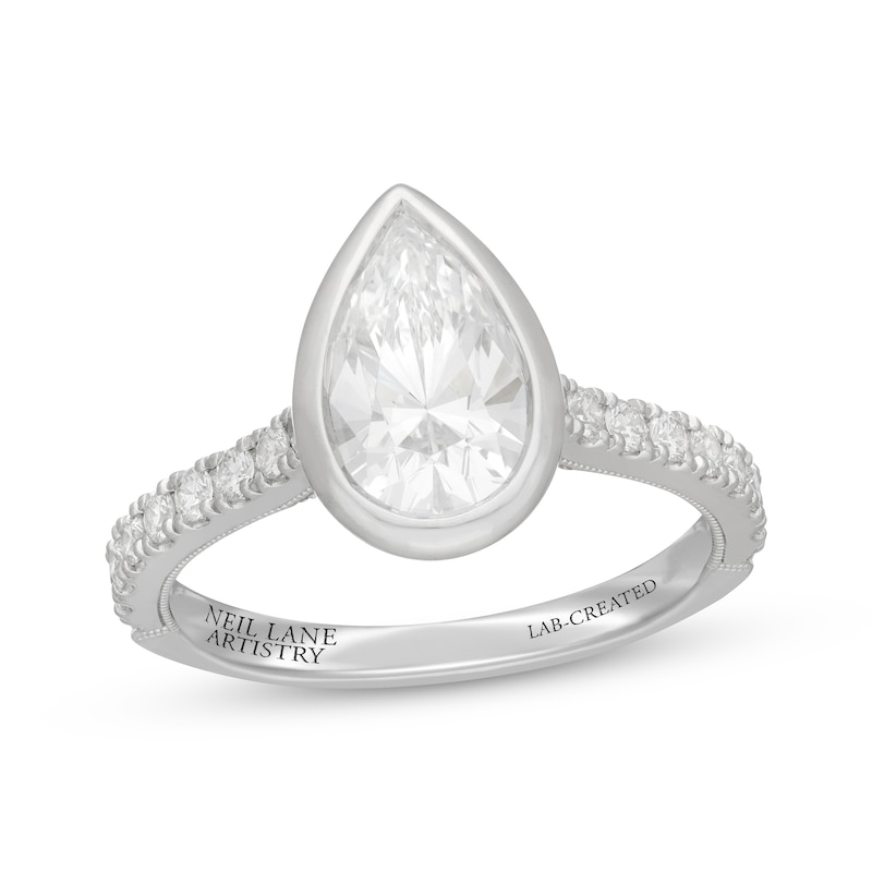 Main Image 1 of Neil Lane Artistry Pear-Shaped Lab-Grown Diamond Bezel-Set Engagement Ring 2 ct tw 14K White Gold