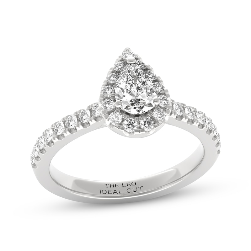 Main Image 1 of THE LEO Ideal Cut Diamond Pear-Shaped Halo Engagement Ring 3/4 ct tw 14K White Gold