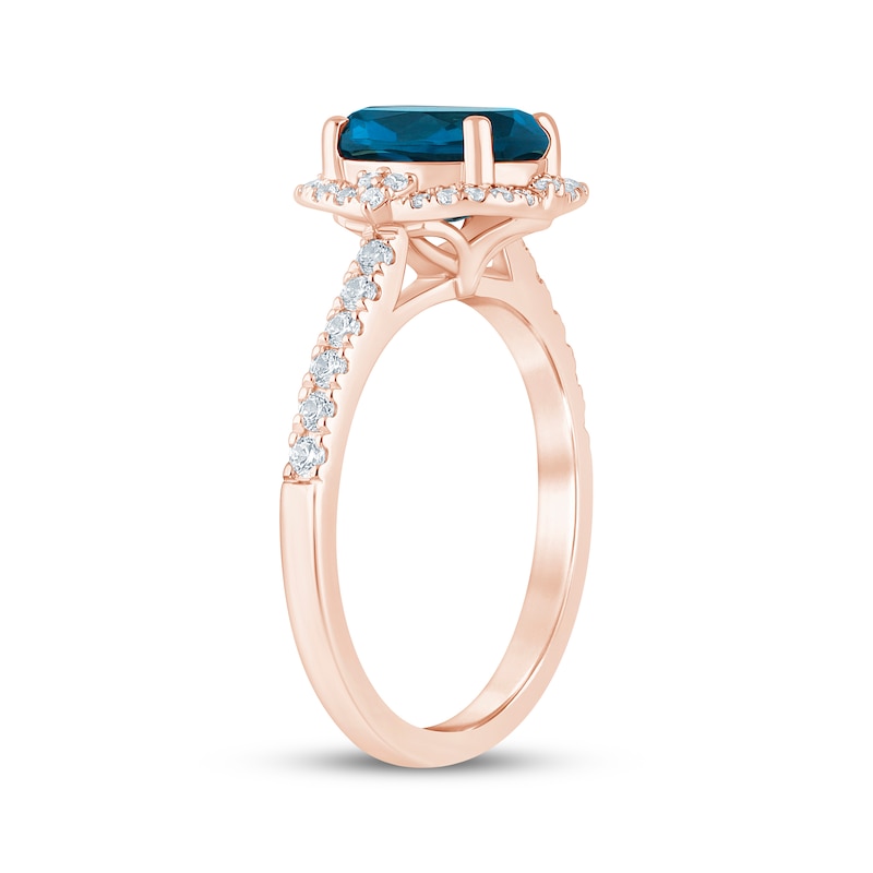 Main Image 2 of Now + Forever Oval-Cut London Blue Topaz & Diamond Halo Engagement Ring 1/3 ct tw 14K Rose Gold