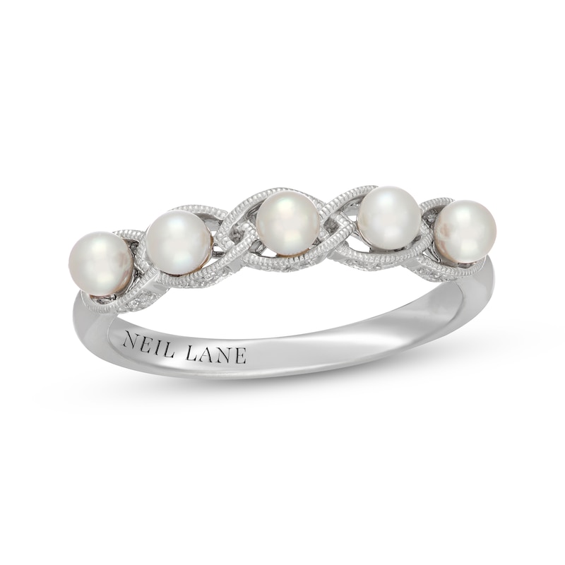 Main Image 1 of Neil Lane Cultured Akoya Pearl & Diamond Anniversary Ring 1/10 ct tw 14K White Gold