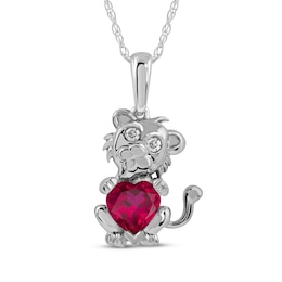 Heart-Shaped Lab-Created Ruby & White Lab-Created Sapphire Lion Necklace Sterling Silver 18&quot;