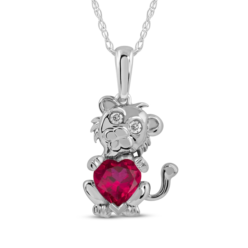 Main Image 1 of Heart-Shaped Lab-Created Ruby & White Lab-Created Sapphire Lion Necklace Sterling Silver 18&quot;