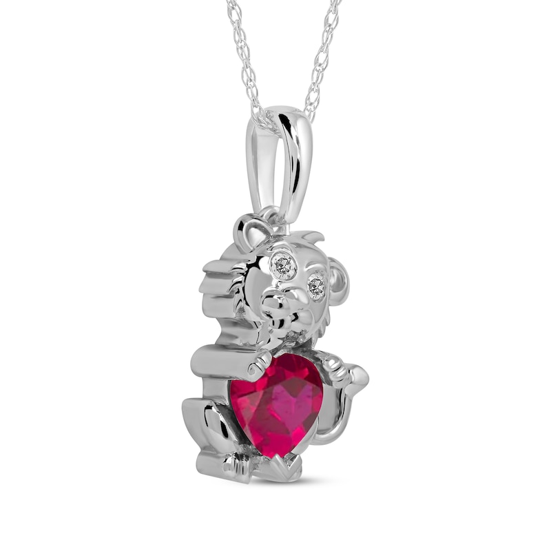 Main Image 2 of Heart-Shaped Lab-Created Ruby & White Lab-Created Sapphire Lion Necklace Sterling Silver 18&quot;