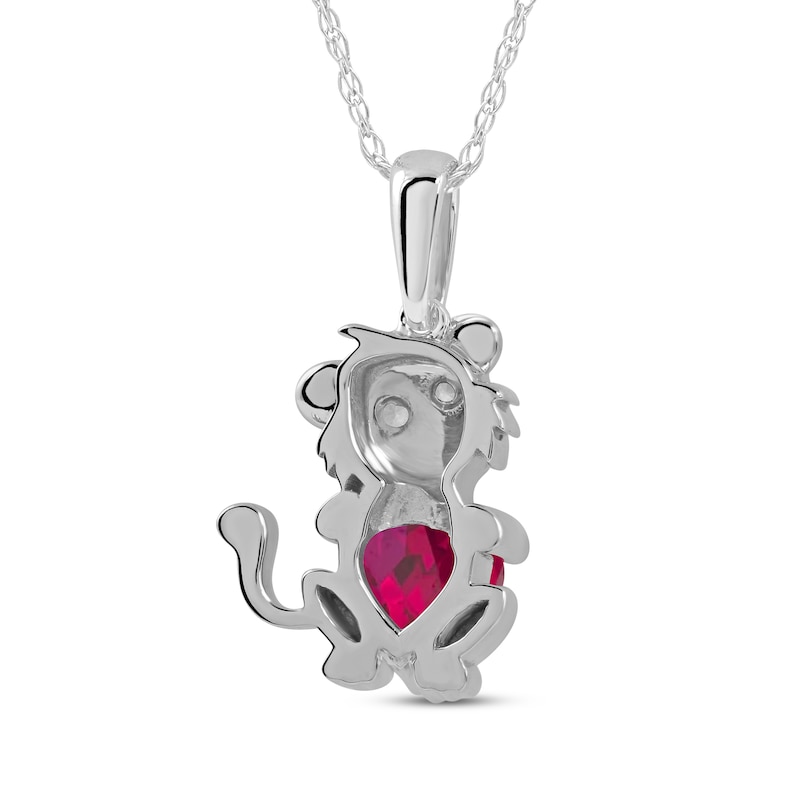 Main Image 3 of Heart-Shaped Lab-Created Ruby & White Lab-Created Sapphire Lion Necklace Sterling Silver 18&quot;