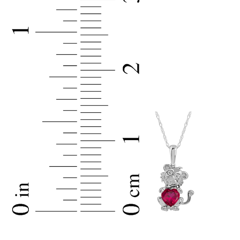 Main Image 5 of Heart-Shaped Lab-Created Ruby & White Lab-Created Sapphire Lion Necklace Sterling Silver 18&quot;