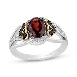 Disney Treasures The Lion King Oval-Cut Garnet, Black & White Diamond Ring 1/8 ct tw Sterling Silver & 10K Yellow Gold