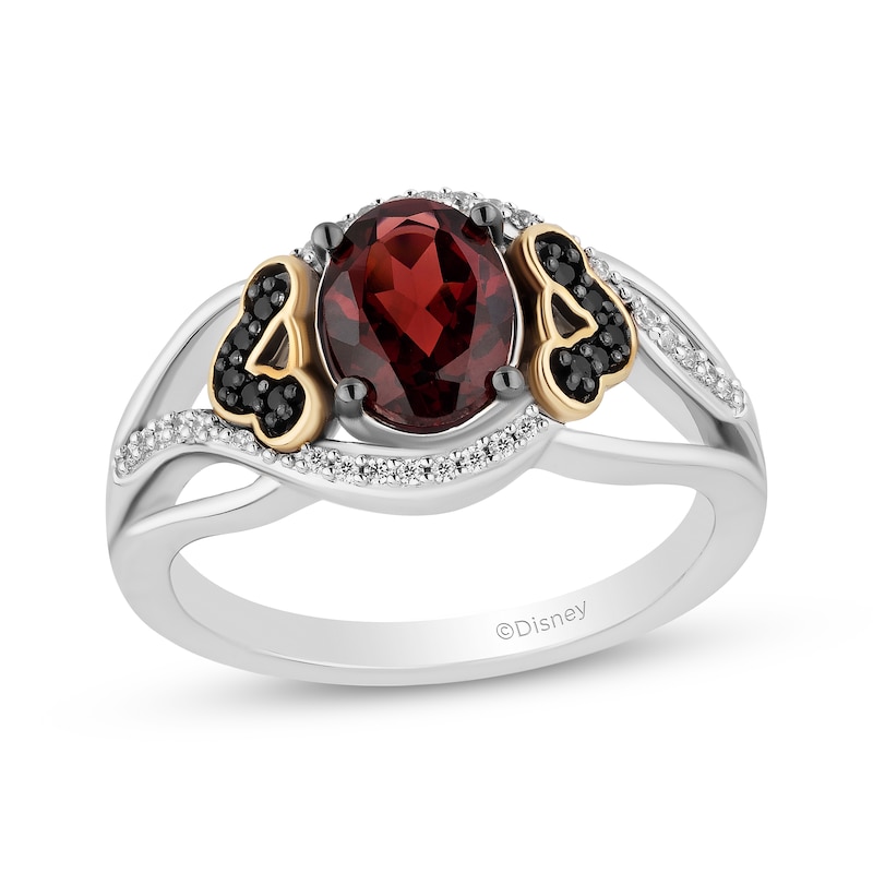 Main Image 1 of Disney Treasures The Lion King Oval-Cut Garnet, Black & White Diamond Ring 1/8 ct tw Sterling Silver & 10K Yellow Gold