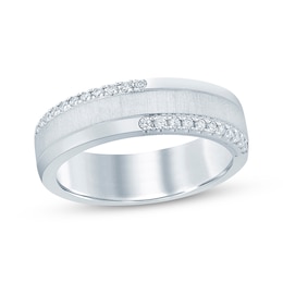 Men's Now + Forever® Diamond Satin Finish Wedding Band 1/4 ct tw 10K White Gold