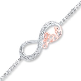 Infinity Love Bracelet 1/20 ct tw Diamonds Sterling Silver & 10K Rose Gold