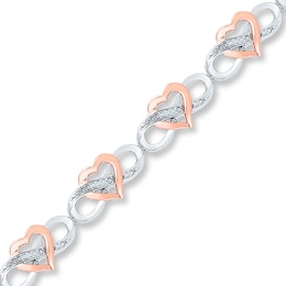 Diamond Bracelet 1/8 ct tw Round-cut Sterling Silver & 10K Rose Gold 7.5&quot;