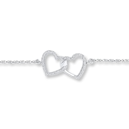 Heart Anklet 1/10 ct tw Diamonds Sterling Silver 9&quot;