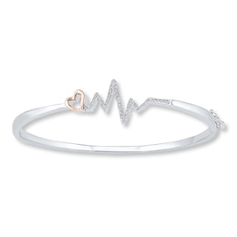 Heartbeat Bangle Bracelet 1/10 ct tw Diamonds Sterling Silver & 10K Rose Gold