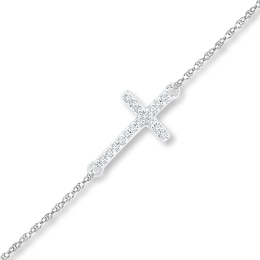 Diamond Cross Anklet 1/20 ct tw Round-cut Sterling Silver