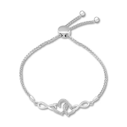 Diamond Heart Infinity Bolo Bracelet 1/6 ct tw Sterling Silver 9.5&quot;