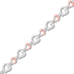 Diamond Heart Bracelet 1/10 ct tw Sterling Silver & 10K Rose Gold