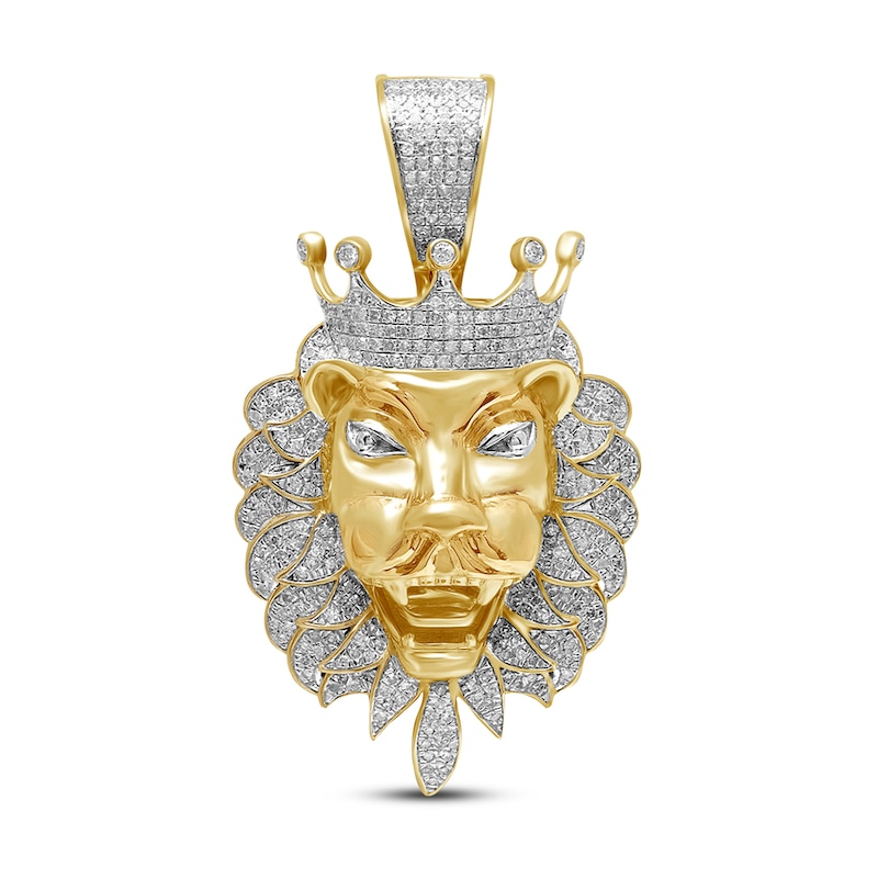 Main Image 1 of Men’s Diamond Lion Head Pendant 1 ct tw 14 Yellow Gold-Plated