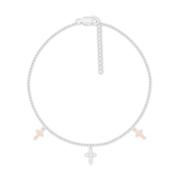 Diamond Cross Anklet 1/8 ct tw Sterling Silver & 10K Rose Gold 9&quot;