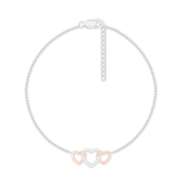 Diamond Heart Anklet Sterling Silver & 10K Rose Gold 8.2&quot;