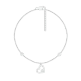 Diamond Heart Anklet 1/10 ct tw Sterling Silver 9&quot;