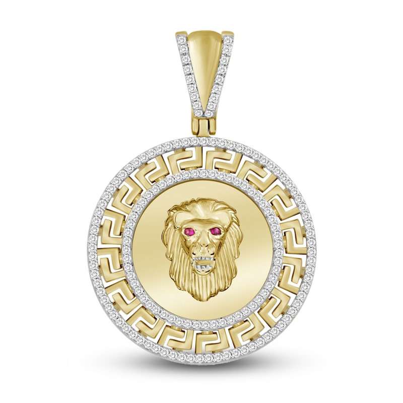 Main Image 1 of Men's Diamond & Lab-Created Ruby Lion Pendant 1/2 ct tw 10K Yellow Gold