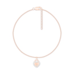 Diamond Heart Lock Anklet 10K Rose Gold 9&quot;