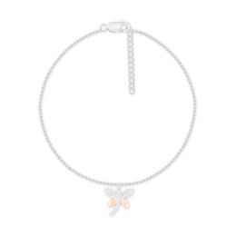 Diamond Dragonfly Anklet Sterling Silver & 10K Rose Gold 9&quot;