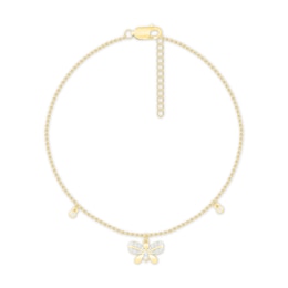 Diamond Butterfly Anklet 1/10 ct tw 10K Yellow Gold 9&quot;