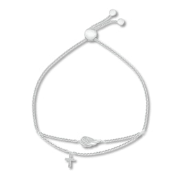 Diamond Cross/Wing Bolo Bracelet 1/10 ct tw Sterling Silver