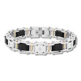 Men's Diamond Link Bracelet 1/15 ct tw Round-cut Yellow Ion-Plated Stainless Steel & Carbon Fiber 8.75&quot;