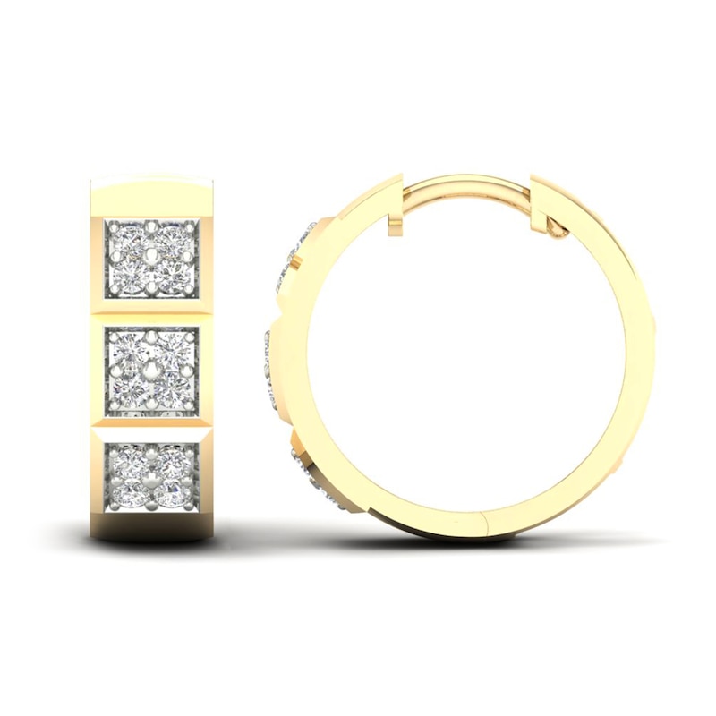 Main Image 2 of Men's Diamond Huggie Hoop Earrings 1/2 ct tw Round-cut 10K Yellow Gold