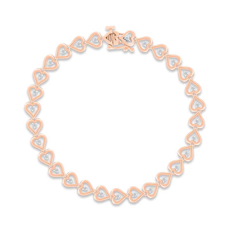 Diamond Heart Line Bracelet 1/4 ct tw Round-cut 10K Rose Gold 7.25"