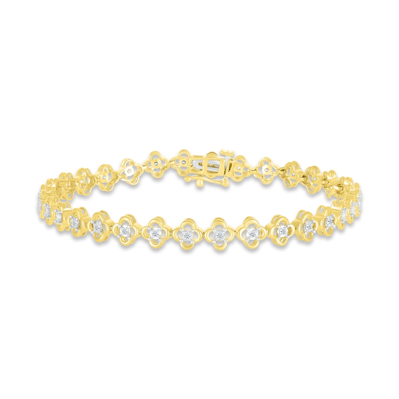 Diamond Flower Line Bracelet 1/3 ct tw Round-cut 10K Yellow Gold 7