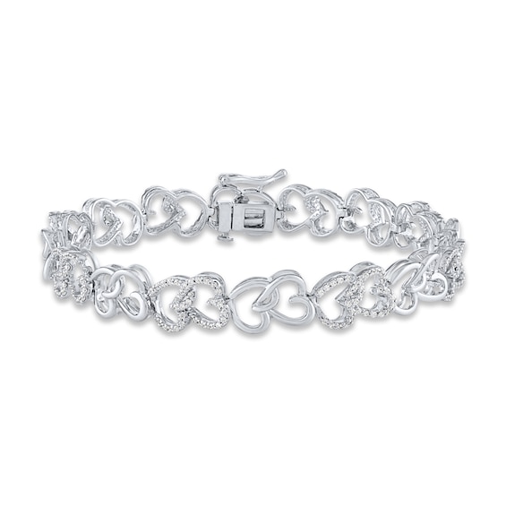 Diamond Linking Hearts Bracelet 1 ct tw Round-cut Sterling Silver 7